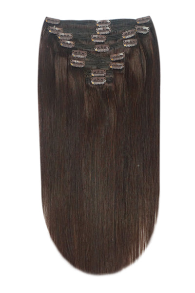 Double Wefted Full Head Remy Clip in Human Hair Extensions - Darkest Brown (#2) - Marcia Hair Extensions