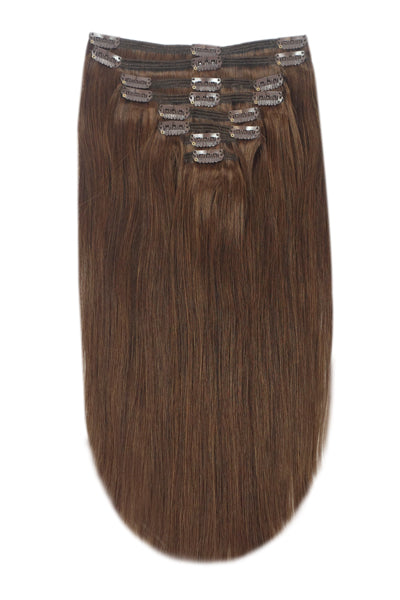 Full Head Remy Clip in Human Hair Extensions - Medium Brown (#4) - Marcia Hair Extensions