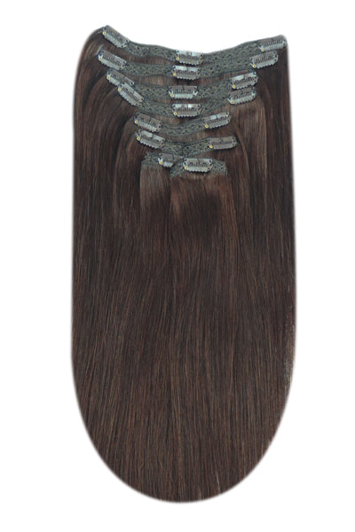 Double Wefted Full Head Remy Clip in Human Hair Extensions - Medium Brown (#4) - Marcia Hair Extensions