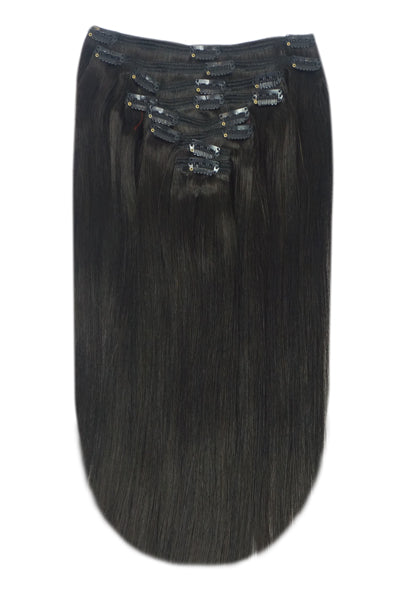 Double Wefted Full Head Remy Clip in Human Hair Extensions - OFF Black (#1B) - Marcia Hair Extensions